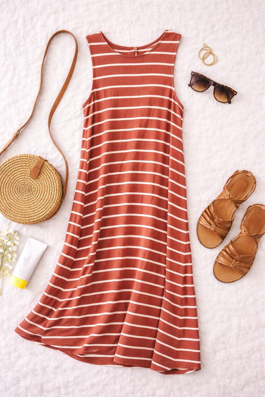 American Eagle Women's Rust & White Striped Sleeveless Swing Short Dress Size S